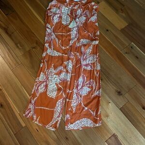 Maurices Orange and White Floral flowy pants